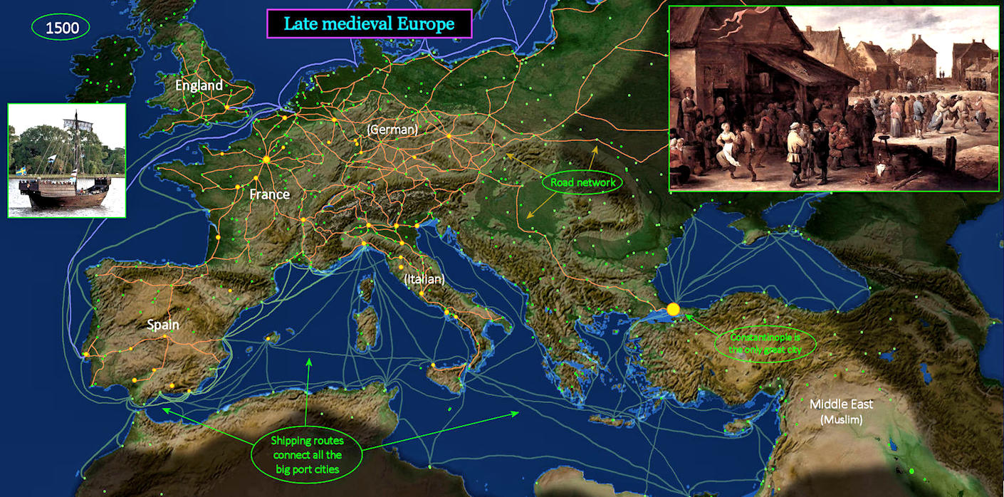 Cities and trade routes, 1500 map